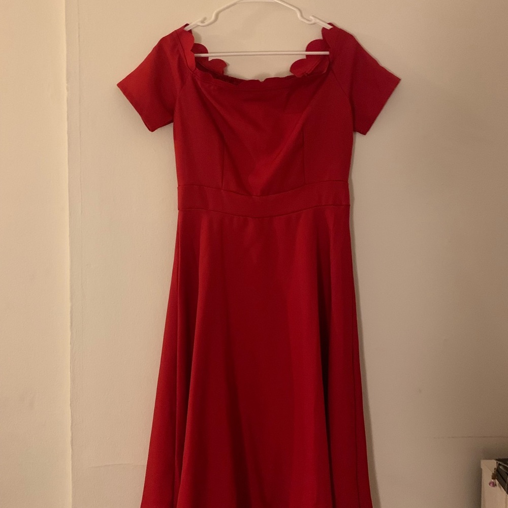 Off-the-Shoulder Swing Dress w/ Scalloped Neckline